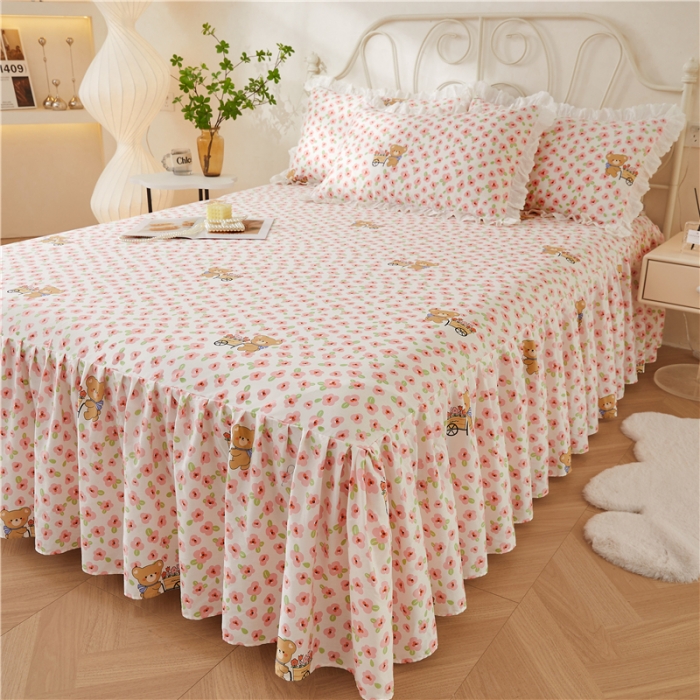 91家纺网 家纺一手货源 找家纺 十个点 2024新款小清新全棉单床裙 园丁熊