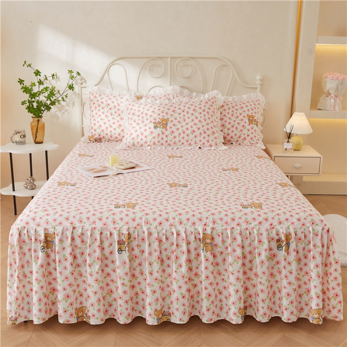 91家纺网 家纺一手货源 找家纺 十个点 2024新款小清新全棉单床裙 园丁熊