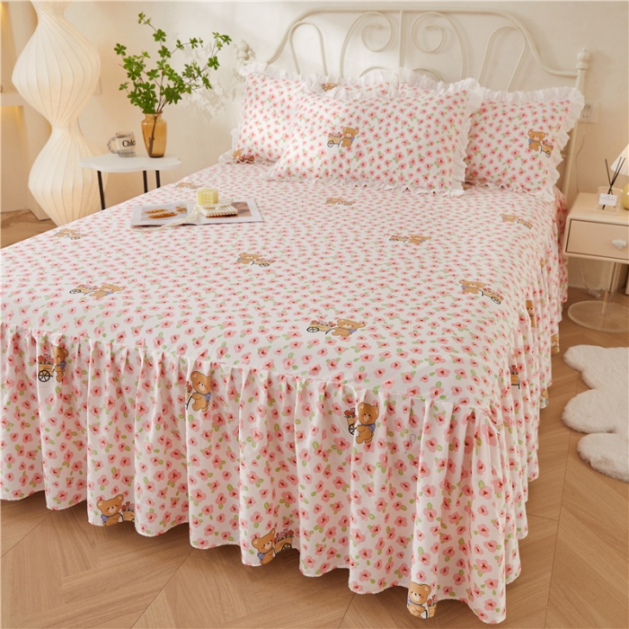 91家纺网 家纺一手货源 找家纺 十个点 2024新款小清新全棉单床裙 园丁熊