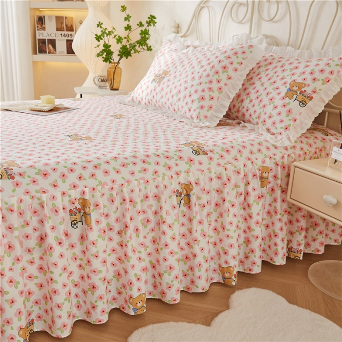 91家纺网 家纺一手货源 找家纺 十个点 2024新款小清新全棉单床裙 园丁熊