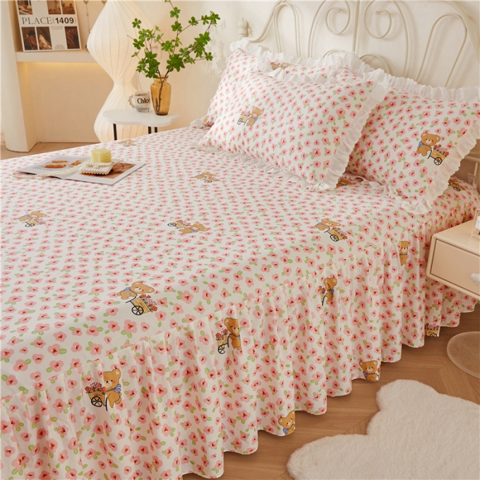 91家纺网 家纺一手货源 找家纺 十个点 2024新款小清新全棉单床裙 园丁熊