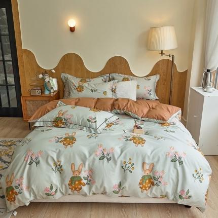 91家纺网 家纺一手货源 找家纺 由丽家纺2025年7月全工艺铂金柔棉印花床单床笠款四件套 被套放缩水 苏菲娜-绿