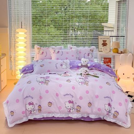 91家纺网 家纺一手货源 找家纺 （总）桃子 2023新款三丽鸥正版授权韩版花边少女纯棉系列四件套