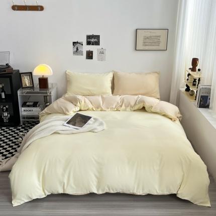 91家纺网 家纺一手货源 找家纺 漫仙阁 2024新款双拼纯色四件套 芝士奶黄