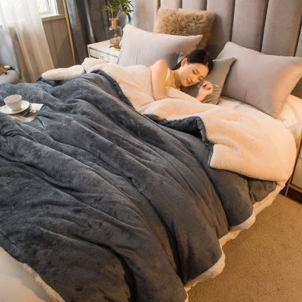 简爱 2025新款法莱绒羊羔绒多功能被套毯 深灰