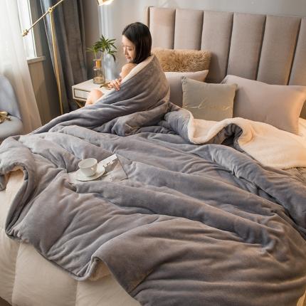 简爱 2025新款法莱绒羊羔绒多功能被套毯 银灰