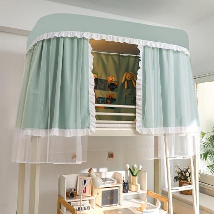 91家纺网 家纺一手货源 找家纺 （总）安金2024新款涂层99％强遮光学生蚊帐床帘一体学生轨道纯色花边