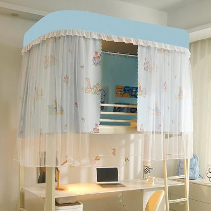 91家纺网 家纺一手货源 找家纺 安金2024新款涂层99％强遮光学生蚊帐一体学生导轨纯色花边印花 学生导轨纯色花边印花-花丛兔