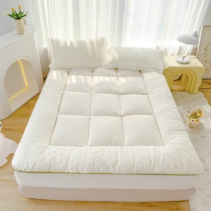 蓝冰家纺2024新款A类泡泡纱提花绗缝活性印染羽丝棉床笠床垫款 白