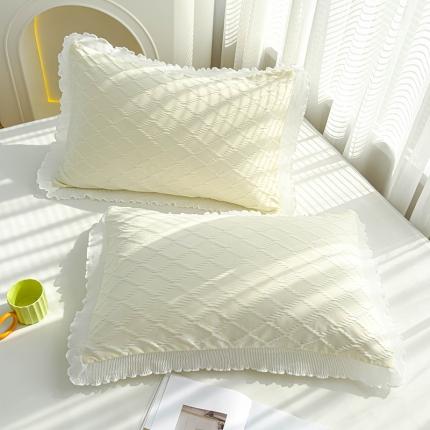 蓝冰家纺 2023新款A类泡泡纱提花枕套 清新米