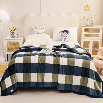 91家纺网 家纺一手货源 找家纺 坦客毯业 2025新款印花雪貂绒毛毯沙发盖毯午睡毯子 蓝大格