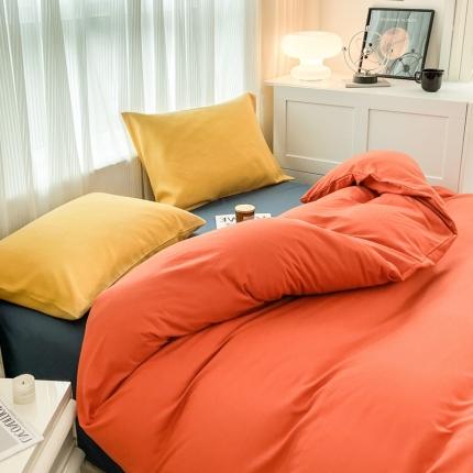 91家纺网 家纺一手货源 找家纺 诗雅被业 2023新款纯色磨毛四件套 橙蓝