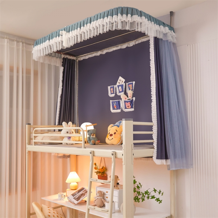 91家纺网 家纺一手货源 找家纺 迪凡保罗 2025新款2323天地杆铝合金导轨涂银强遮光学生蚊帐 藏青色