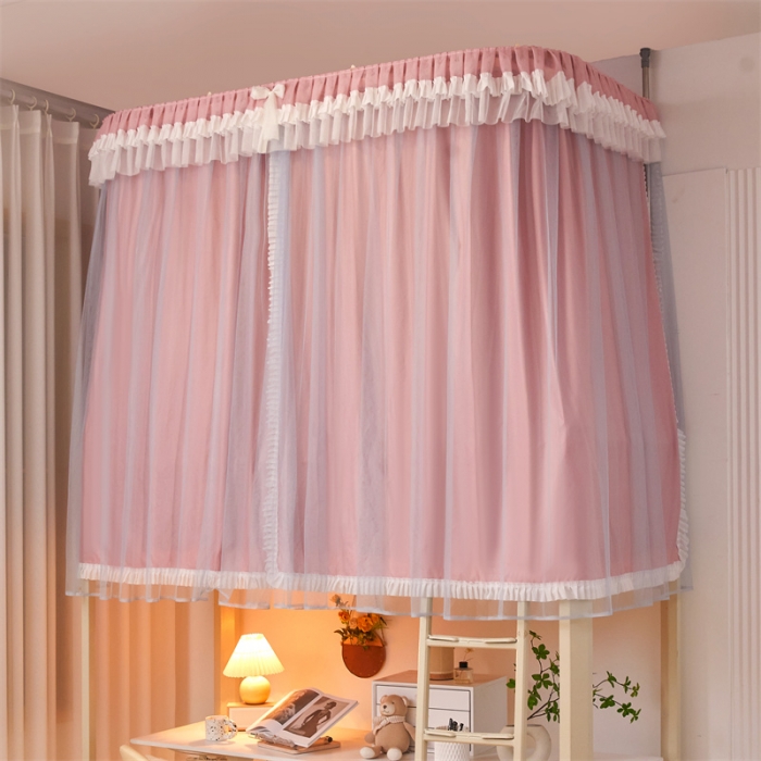 91家纺网 家纺一手货源 找家纺 迪凡保罗 2025新款2323天地杆铝合金导轨涂银强遮光学生蚊帐 樱花粉