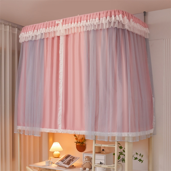 91家纺网 家纺一手货源 找家纺 迪凡保罗 2025新款2323天地杆铝合金导轨涂银强遮光学生蚊帐 樱花粉