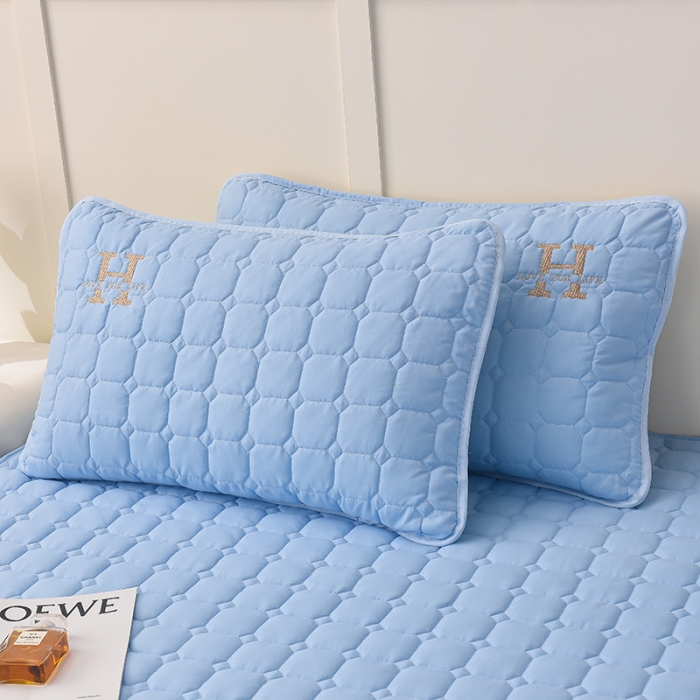 91家纺网 家纺一手货源 找家纺 富威堡家纺 2023新款原棉H标刺绣棉花床笠 刺绣-蓝