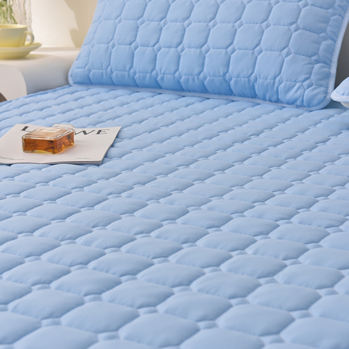 91家纺网 家纺一手货源 找家纺 富威堡家纺 2023新款原棉H标刺绣棉花床笠 刺绣-蓝