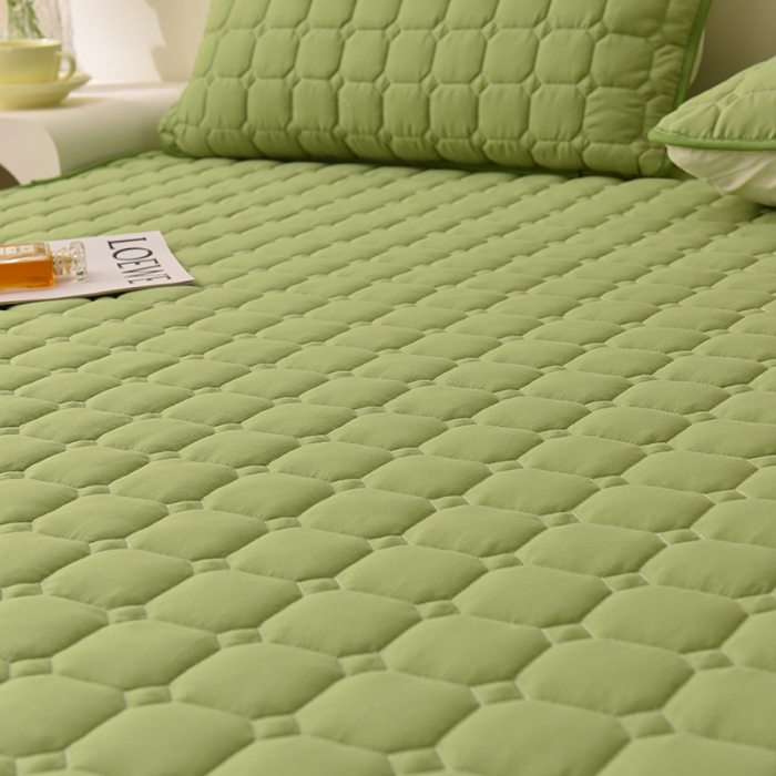 91家纺网 家纺一手货源 找家纺 富威堡家纺 2023新款原棉H标刺绣棉花床笠 刺绣-绿