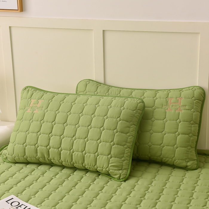 91家纺网 家纺一手货源 找家纺 富威堡家纺 2023新款原棉H标刺绣棉花床笠 刺绣-绿