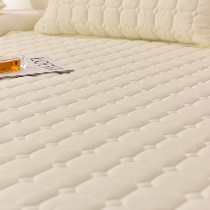 91家纺网 家纺一手货源 找家纺 富威堡家纺 2023新款原棉H标刺绣棉花床笠 刺绣-米白