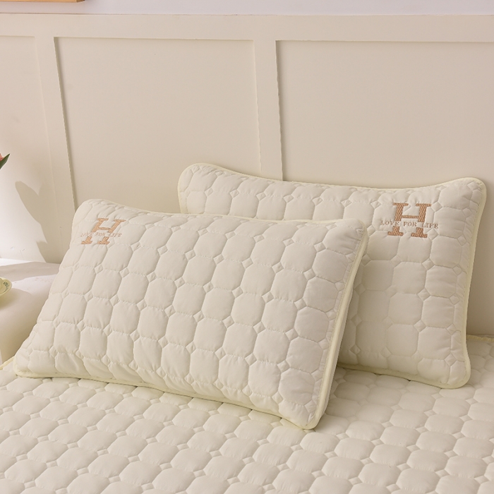 91家纺网 家纺一手货源 找家纺 富威堡家纺 2023新款原棉H标刺绣棉花床笠 刺绣-米白