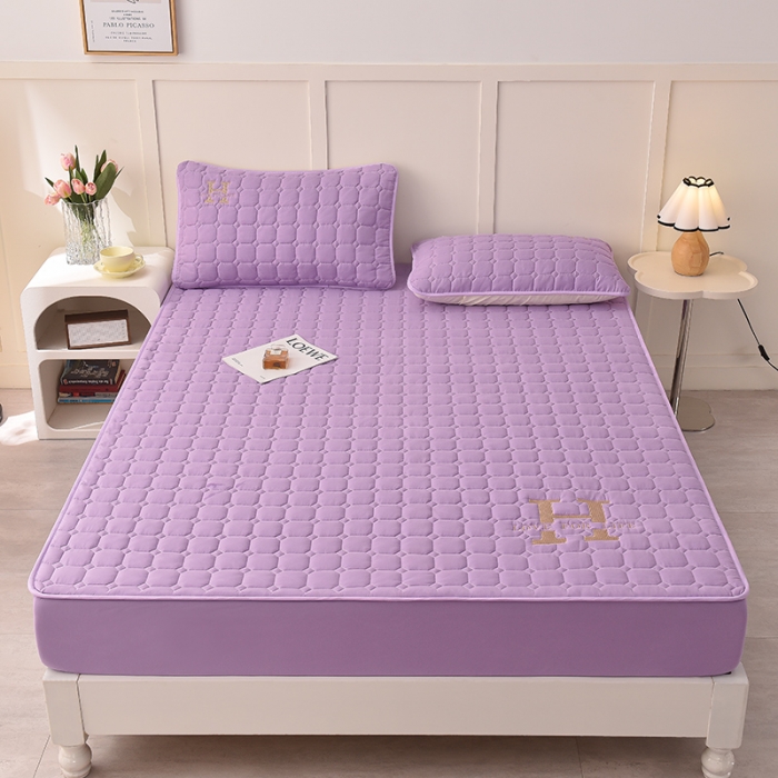 91家纺网 家纺一手货源 找家纺 富威堡家纺 2023新款原棉H标刺绣棉花床笠 刺绣-紫