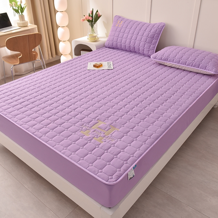 91家纺网 家纺一手货源 找家纺 富威堡家纺 2023新款原棉H标刺绣棉花床笠 刺绣-紫