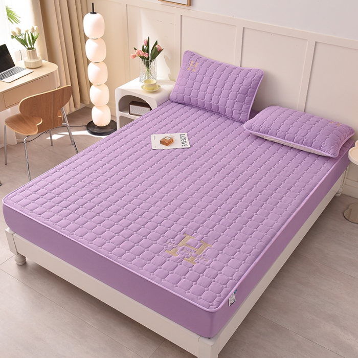 91家纺网 家纺一手货源 找家纺 富威堡家纺 2023新款原棉H标刺绣棉花床笠 刺绣-紫