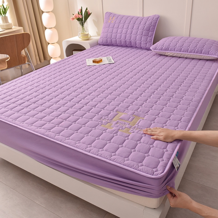 91家纺网 家纺一手货源 找家纺 富威堡家纺 2023新款原棉H标刺绣棉花床笠 刺绣-紫