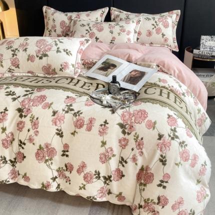 91家纺网 家纺一手货源 找家纺 花漾 2024新款欧式轻奢压线牛奶绒四件套 柏拉图