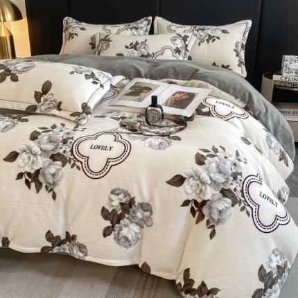 91家纺网 家纺一手货源 找家纺 花漾 2024新款欧式轻奢压线牛奶绒四件套 梵客