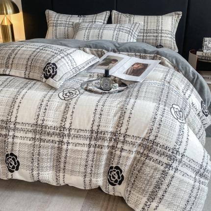 91家纺网 家纺一手货源 找家纺 花漾 2024新款欧式轻奢压线牛奶绒四件套 可可小姐