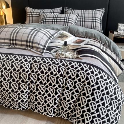 91家纺网 家纺一手货源 找家纺 花漾 2024新款欧式轻奢压线牛奶绒四件套 莫兰迪灰