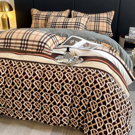 91家纺网 家纺一手货源 找家纺 花漾 2024新款欧式轻奢压线牛奶绒四件套 莫兰迪咖