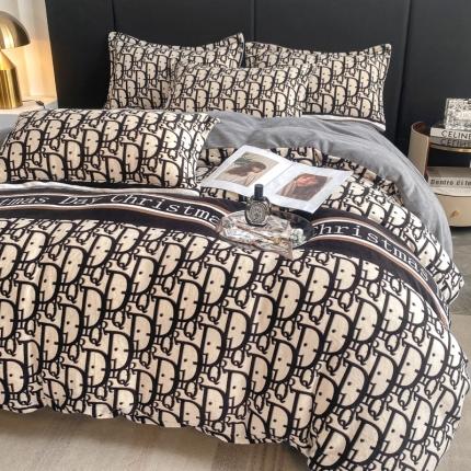 91家纺网 家纺一手货源 找家纺 花漾 2024新款欧式轻奢压线牛奶绒四件套 舞动字母