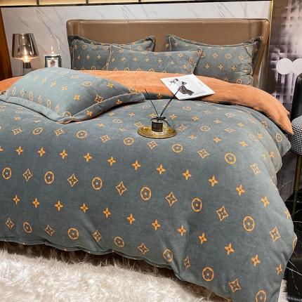 91家纺网 家纺一手货源 找家纺 花漾 2024新款欧式轻奢压线牛奶绒四件套 简约星灰