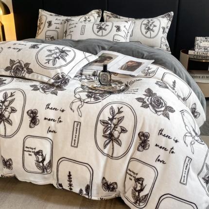 91家纺网 家纺一手货源 找家纺 花漾 2024新款欧式轻奢压线牛奶绒四件套 镜花缘