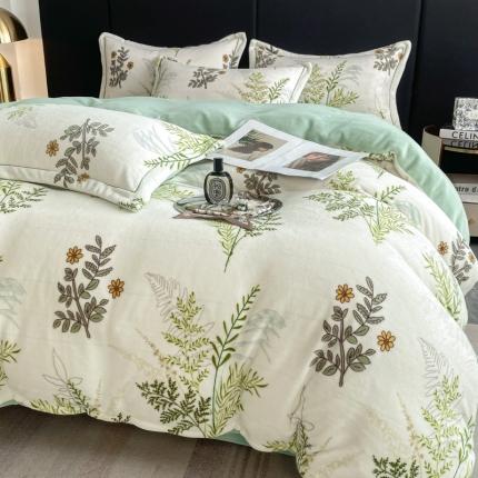 91家纺网 家纺一手货源 找家纺 花漾 2024新款欧式轻奢压线牛奶绒四件套 铃兰