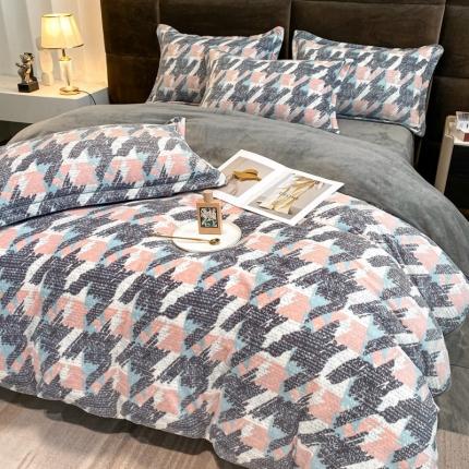 91家纺网 家纺一手货源 找家纺 花漾 2024新款欧式轻奢压线牛奶绒四件套 小幸运