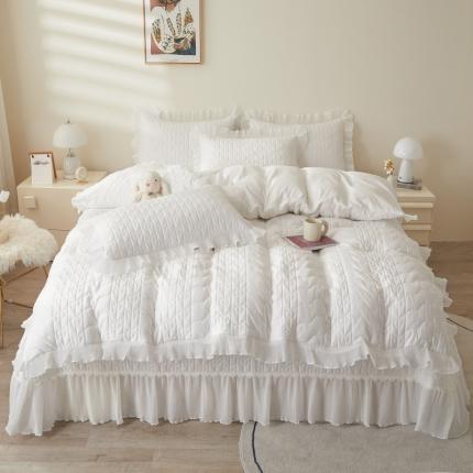 宜凡 2023新款床盖纯色系列夹棉被套四件套 靓白