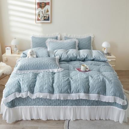 宜凡 2023新款床盖纯色系列夹棉被套四件套 莫奈蓝