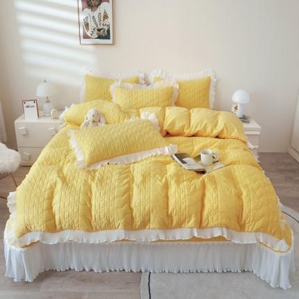 宜凡 2023新款床盖纯色系列夹棉被套四件套 柠檬黄