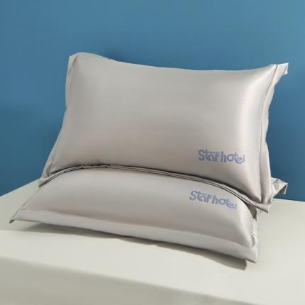 蓝冰家纺 2023新款水洗真丝印花宽边枕套 灰