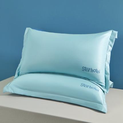 蓝冰家纺 2023新款水洗真丝印花宽边枕套 蓝