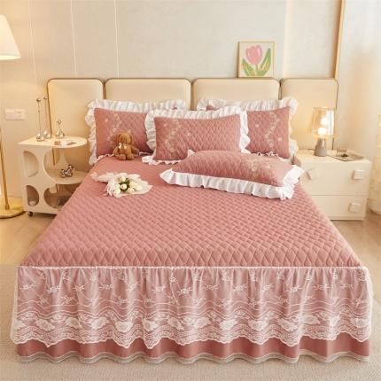 91家纺网 家纺一手货源 找家纺 宜凡 2023新A类云柔棉床笠式床裙三件套 天空之城-橡皮粉