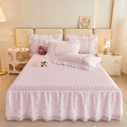 91家纺网 家纺一手货源 找家纺 宜凡 2023新A类云柔棉床笠式床裙三件套 天空之城-优雅紫