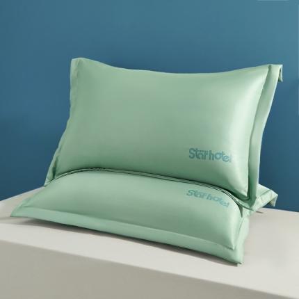 蓝冰家纺 2023新款水洗真丝印花宽边枕套 深绿