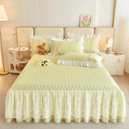 宜凡 2023新A类云柔棉床笠式床裙三件套 天空之城 淡奶绿