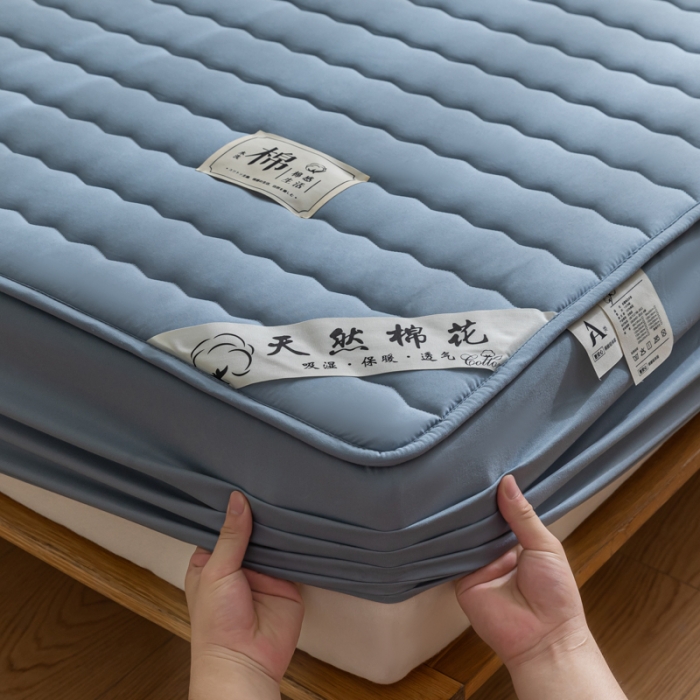 91家纺网 家纺一手货源 找家纺 鑫钰 2023新款亲肤棉新疆棉花原棉床笠床罩床垫保护垫 宝石蓝