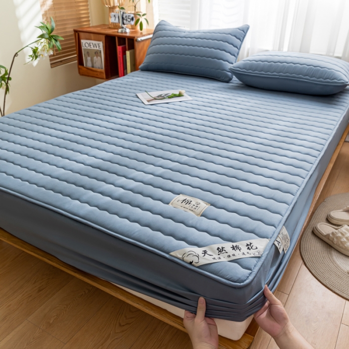 91家纺网 家纺一手货源 找家纺 鑫钰 2023新款亲肤棉新疆棉花原棉床笠床罩床垫保护垫 宝石蓝